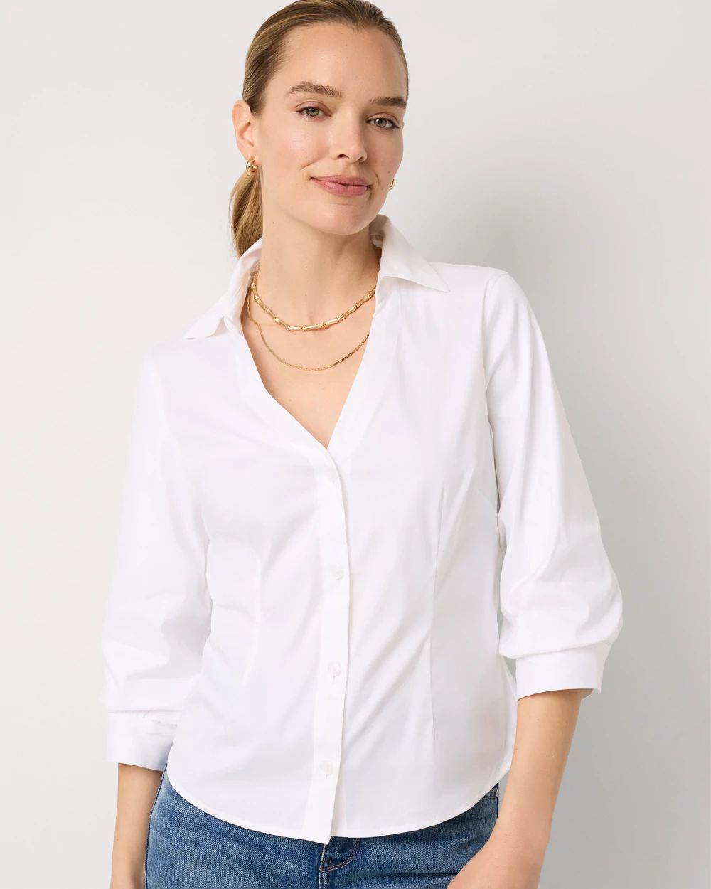 Elbow Sleeve Poplin Shirt