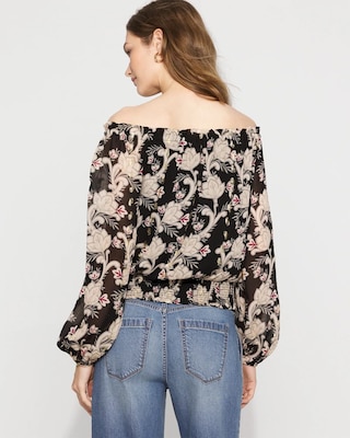 Off-the-Shoulder Floral Jacquard Blouse click to view larger image.