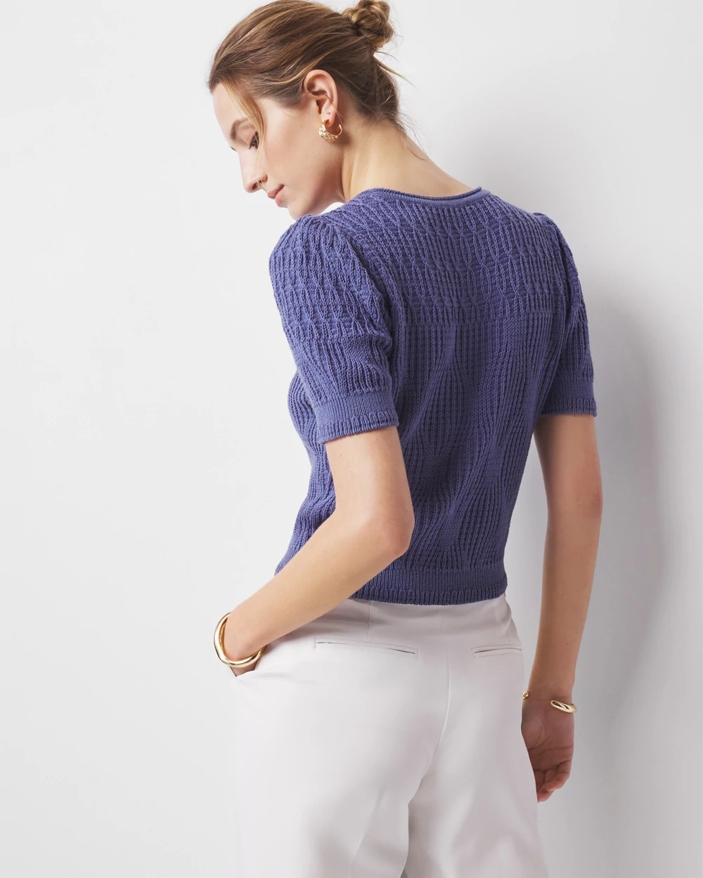 Novelty Stitch Puff Sleeve Pullover