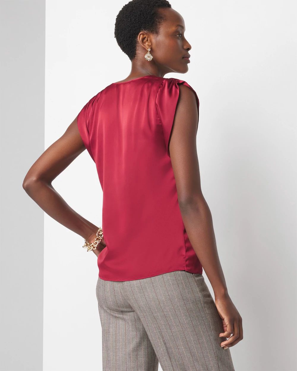 V-neck Ruched Shoulder Shell Top