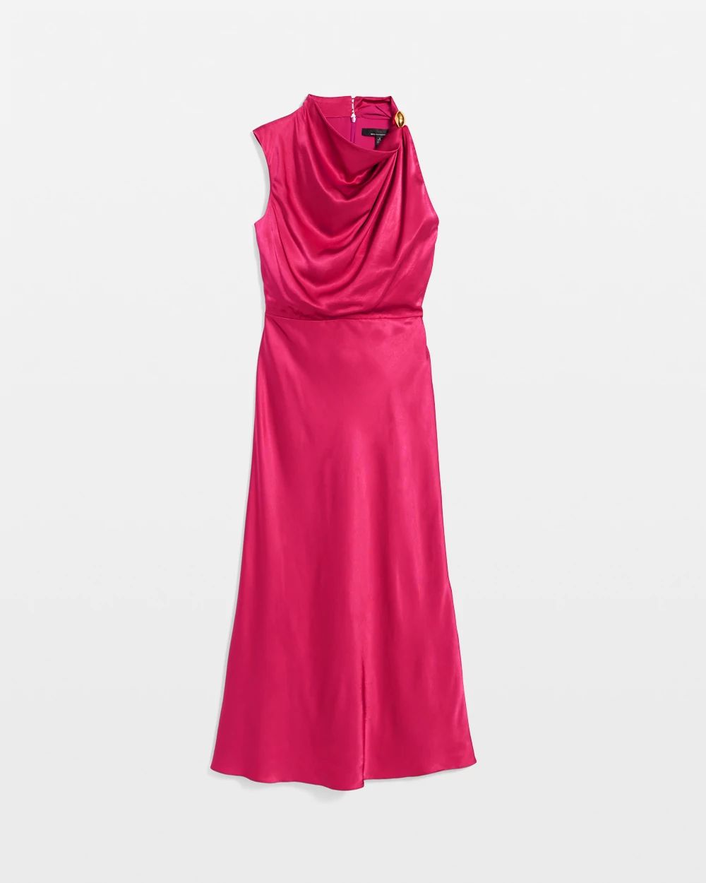 High-Neck Satin Midi Dress