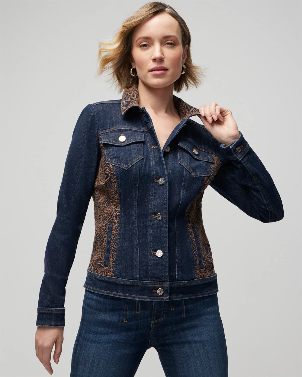 Embroidered Eyelet Denim Jacket