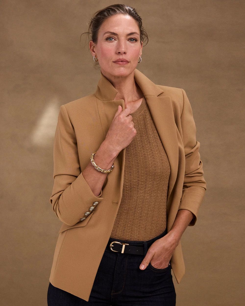 Luxe Stretch Ruched Sleeve Blazer