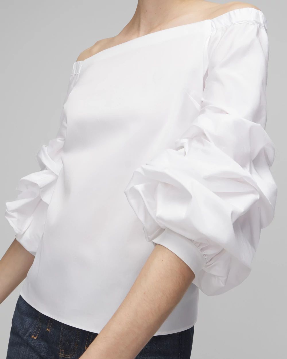 Long Sleeve Off-The-Shoulder Poplin Blouse click to view larger image.
