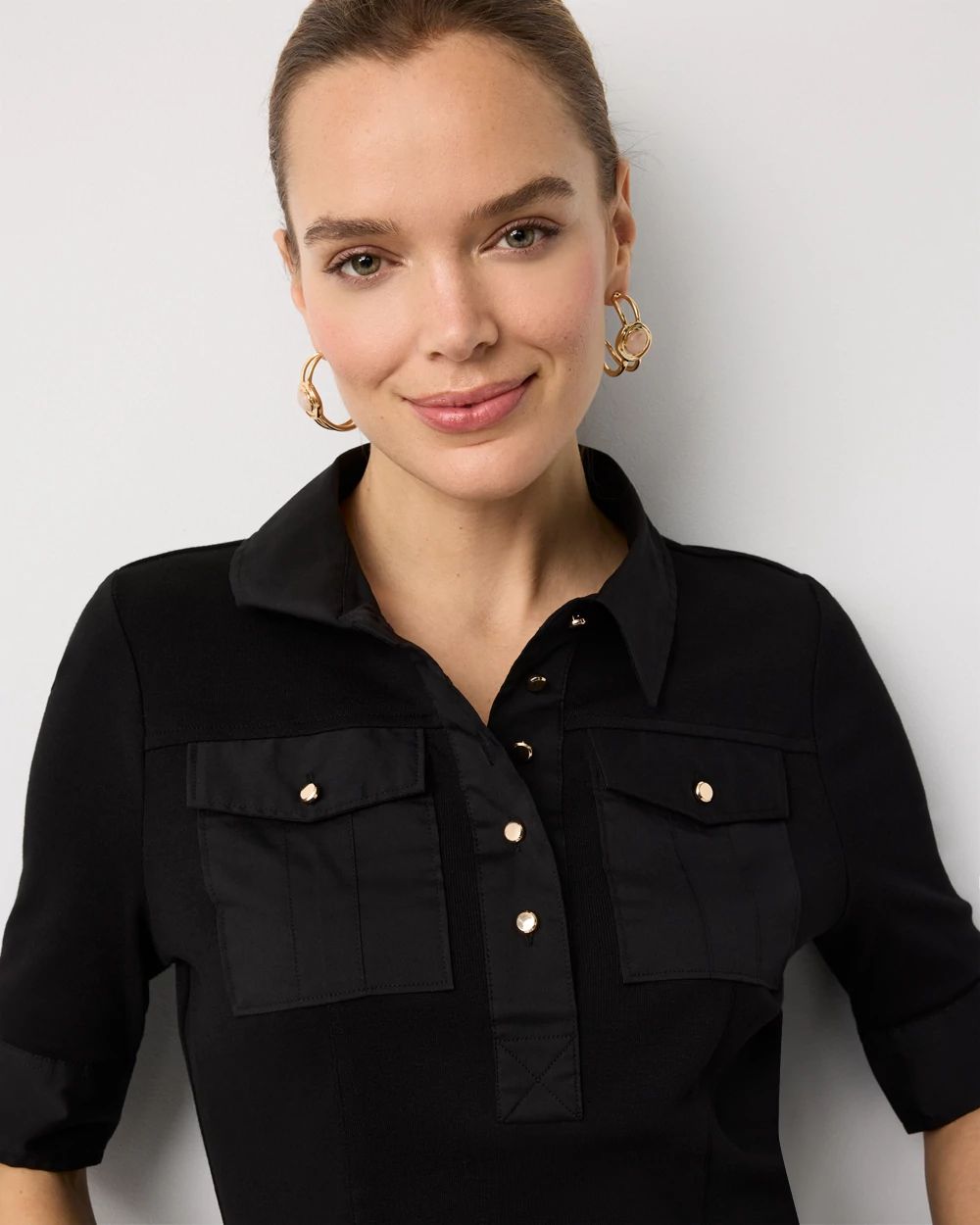 Poplin Detail Knit Polo Henley click to view larger image.