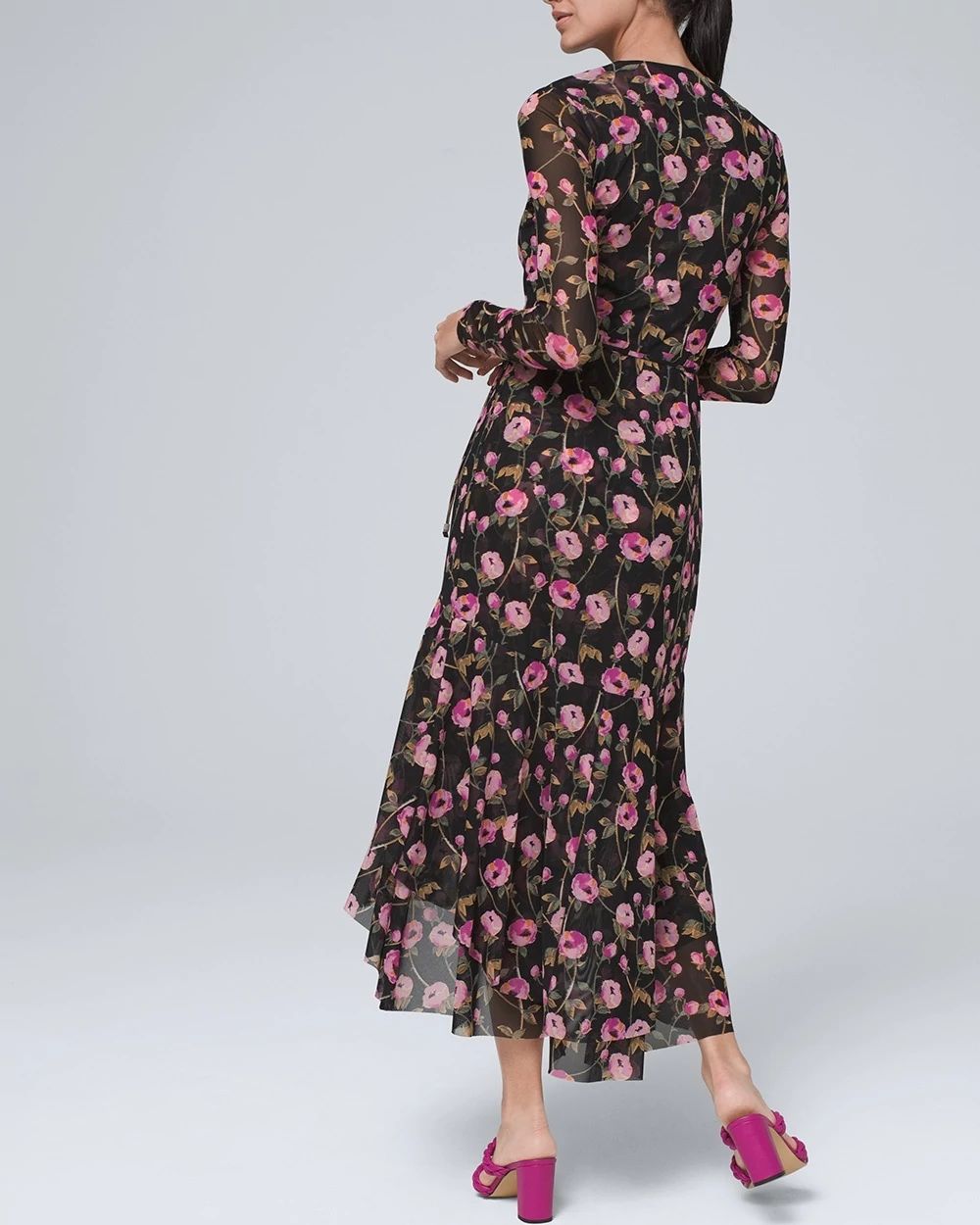 Petite Tiered Mesh Wrap Dress