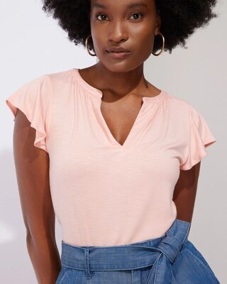 Outlet WHBM Notch-Neck Ruffle-Sleeve Tee