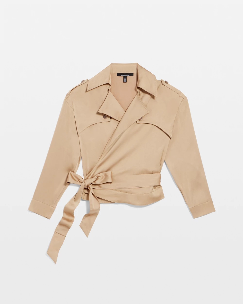 Satin Trench-Wrap Blouse