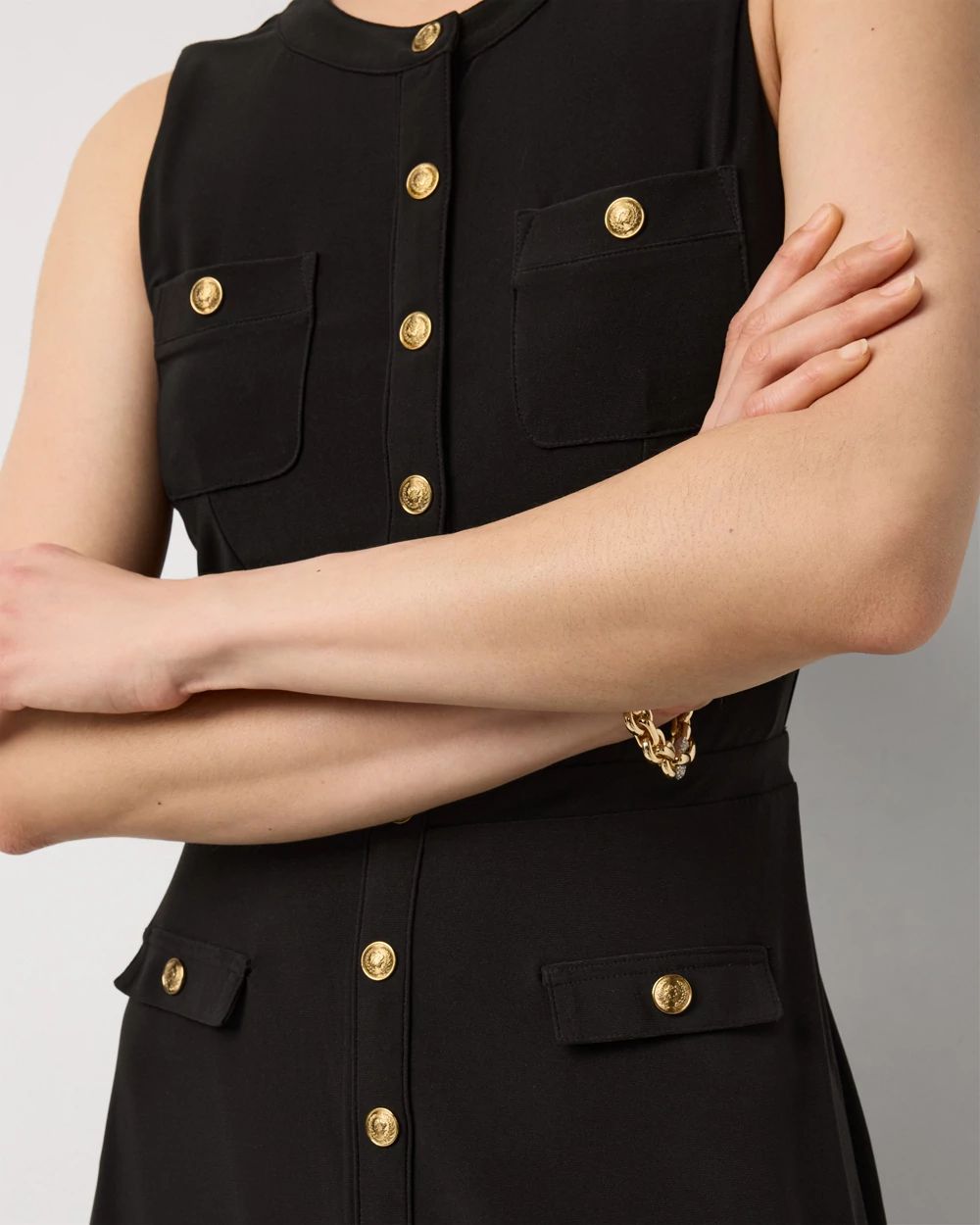 Petite Sleeveless Button Front Dress