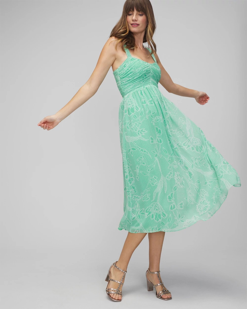 Petite Sleeveless Pleated Bust Midi Dress