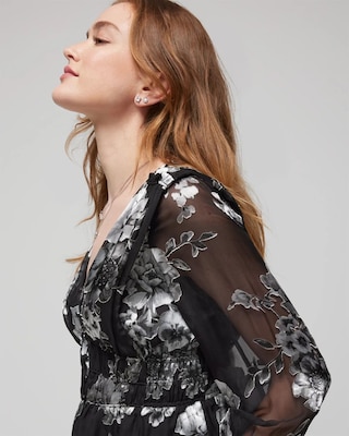 Long-Sleeve Detailed Burnout Blouse