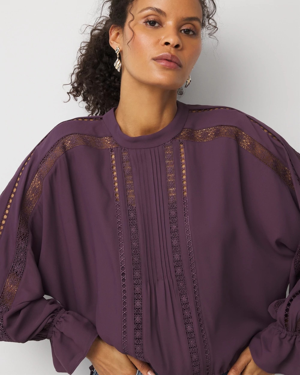 Drawstring Lace + Crepe Blouse