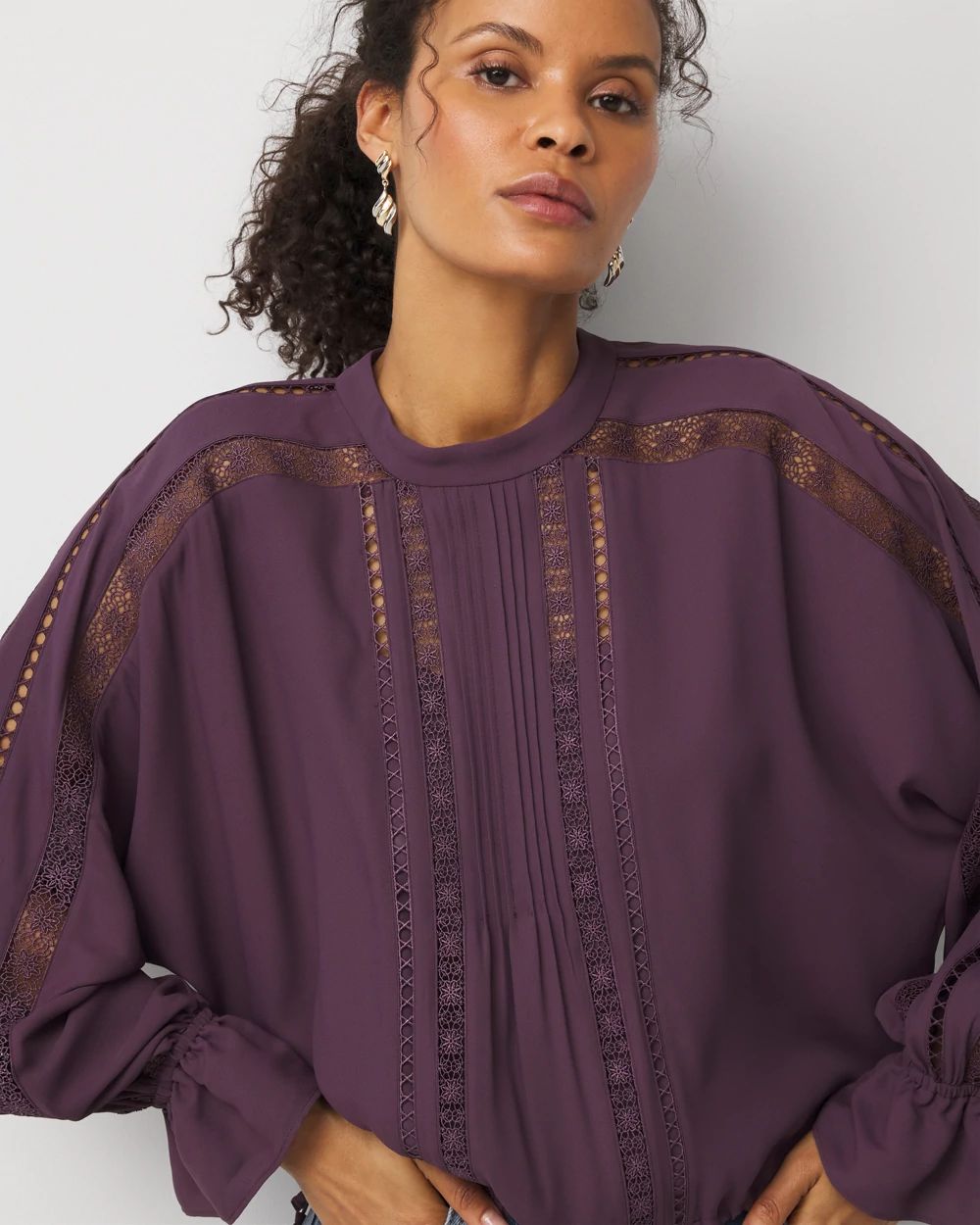 Drawstring Lace + Crepe Blouse click to view larger image.