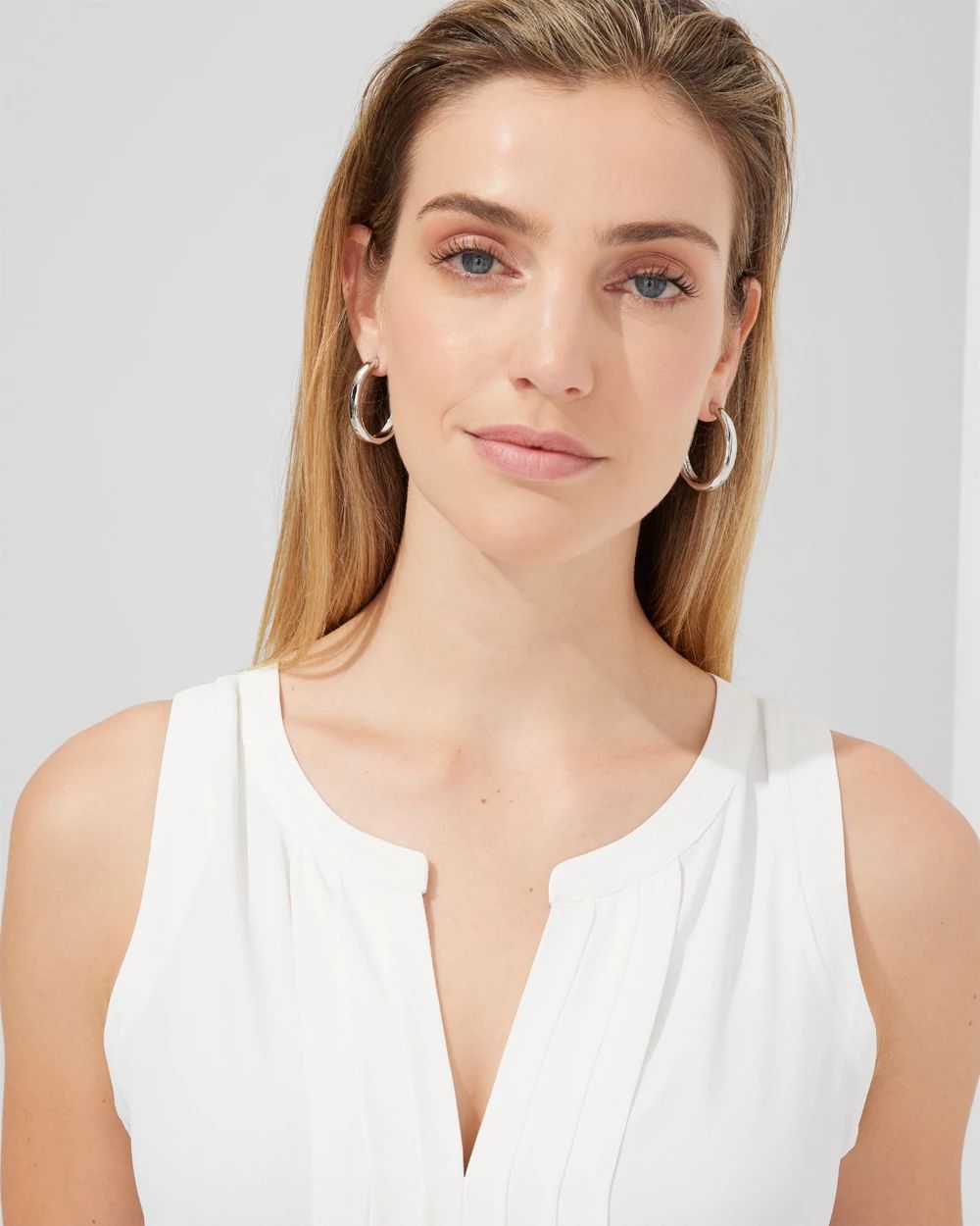 Outlet WHBM Pleated Split-Neck Shell