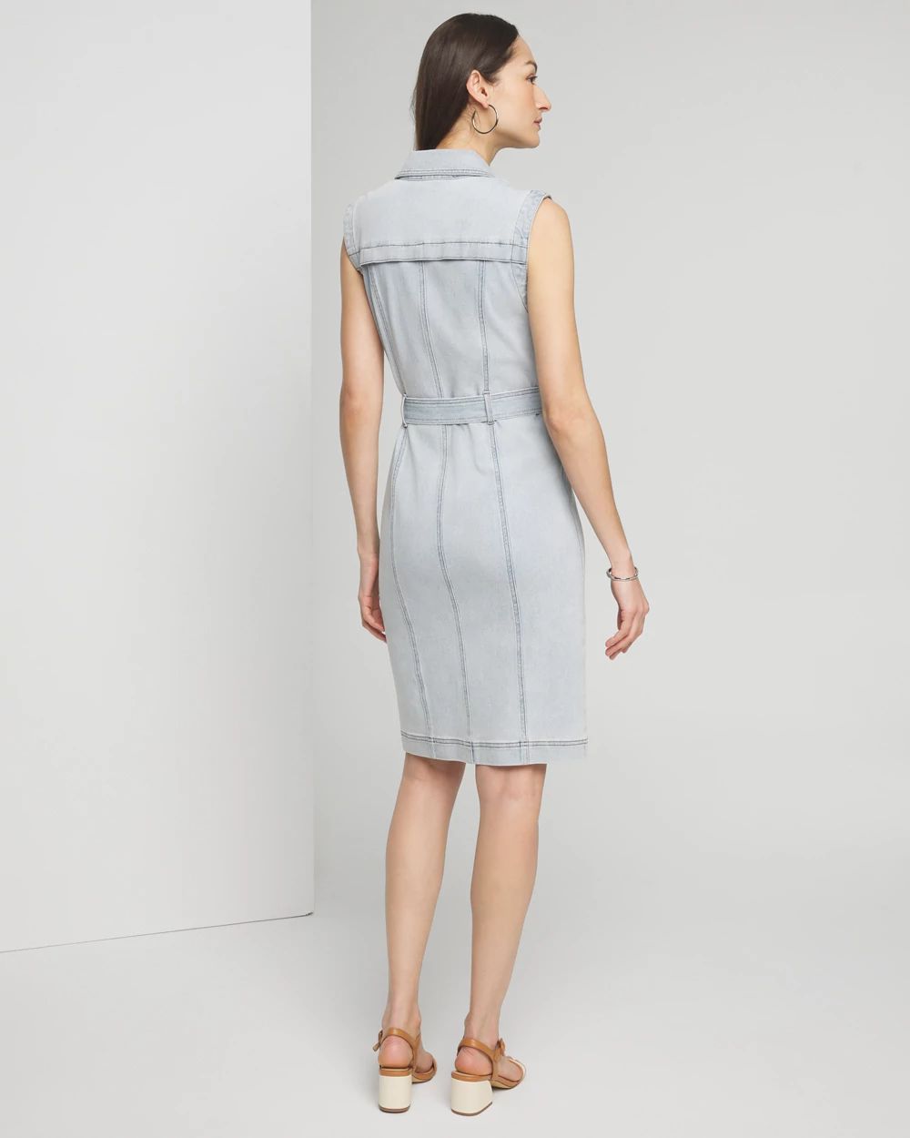 Petite Short Sleeve Denim Sheath Dress click to view larger image.