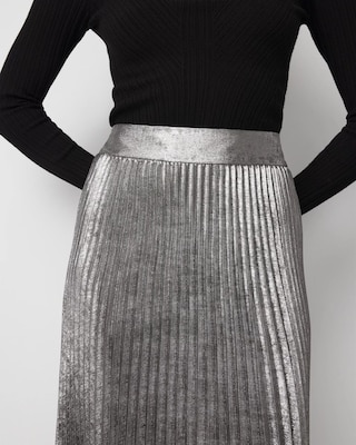 Pleated Chiffon Metallic Midi Skirt click to view larger image.