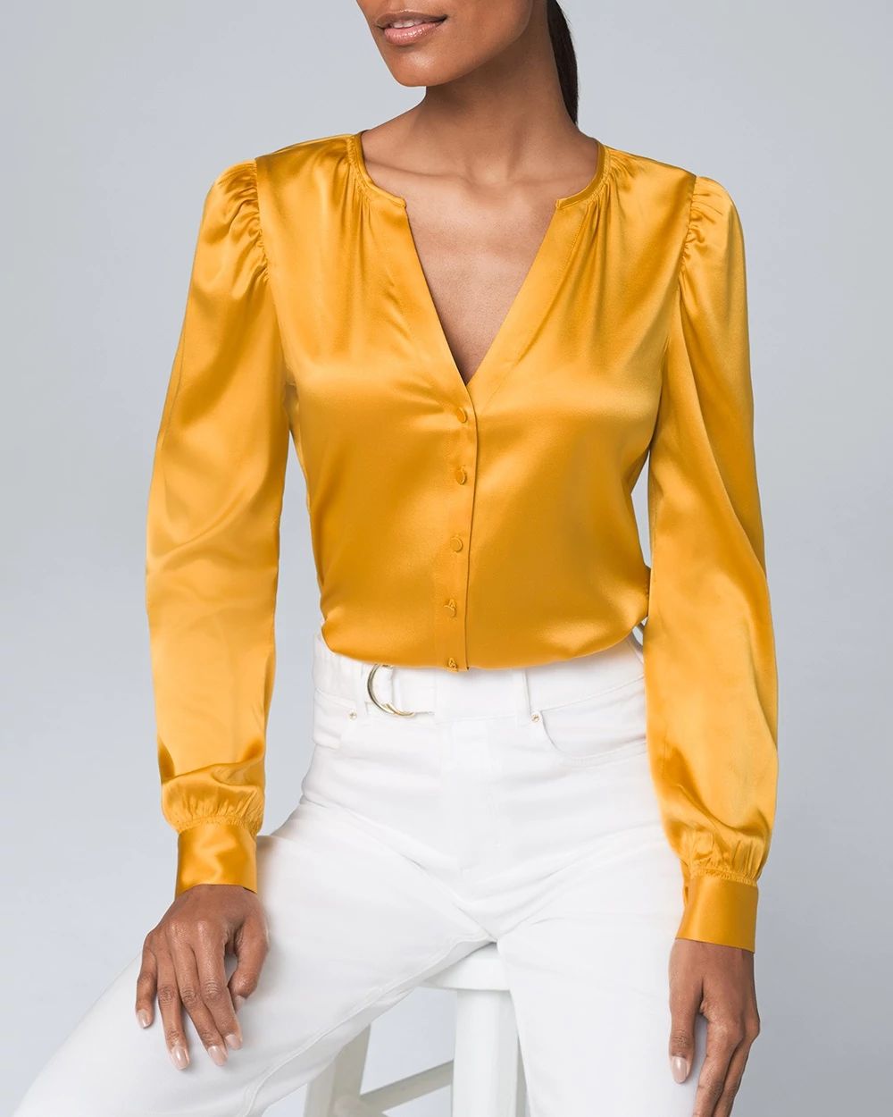 Silk Charmeuse Puff-Sleeve Blouse