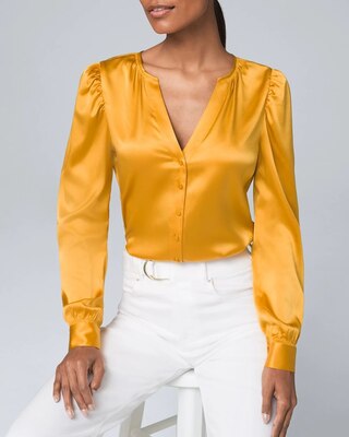 Silk Charmeuse Puff-Sleeve Blouse