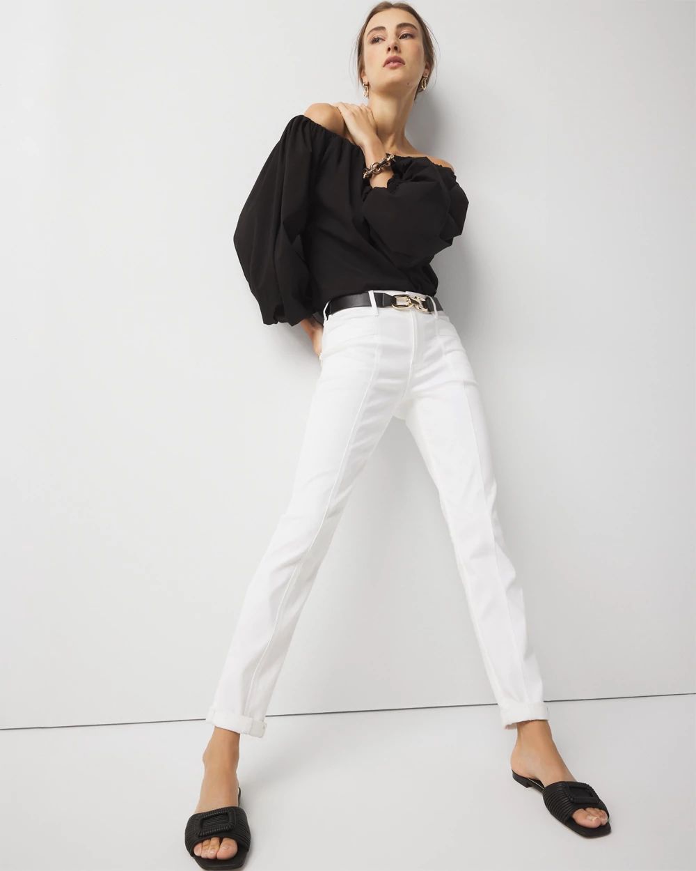 Petite Mid-Rise Double Pocket Girlfriend Jean