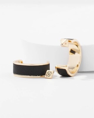Black Textured Leather Small Hoop Earrings click to view larger image.