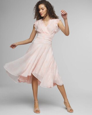 Flutter Sleeve Ruched Midi Dress