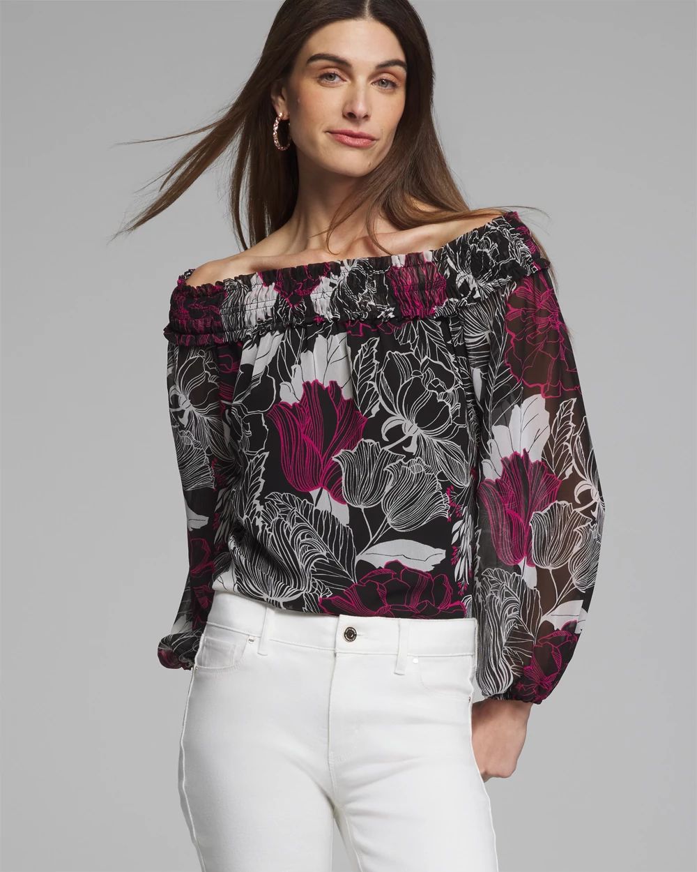 Outlet WHBM Off-The-Shoulder Chiffon Blouse