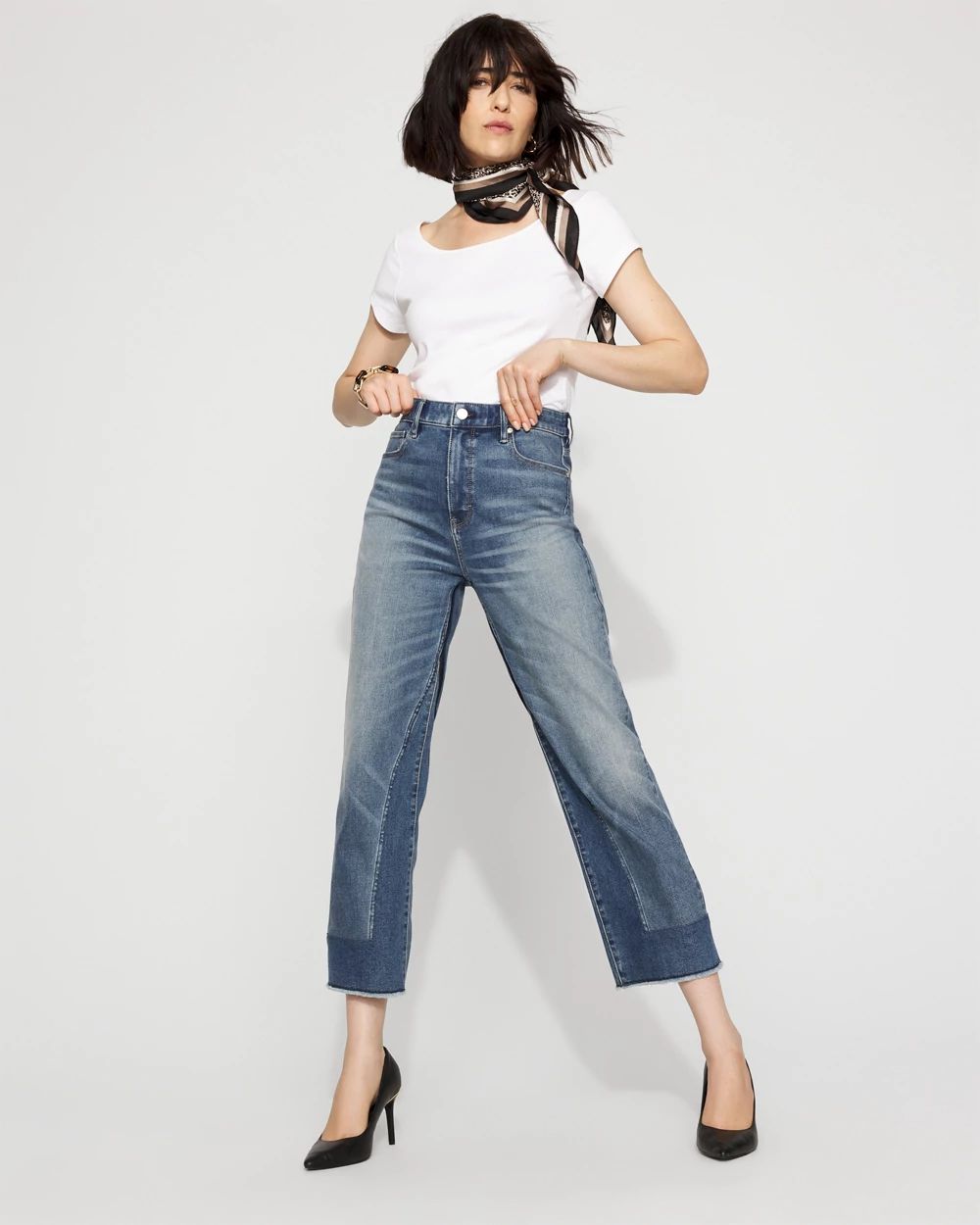 Petite High-Rise Pieced Straight Leg Jean