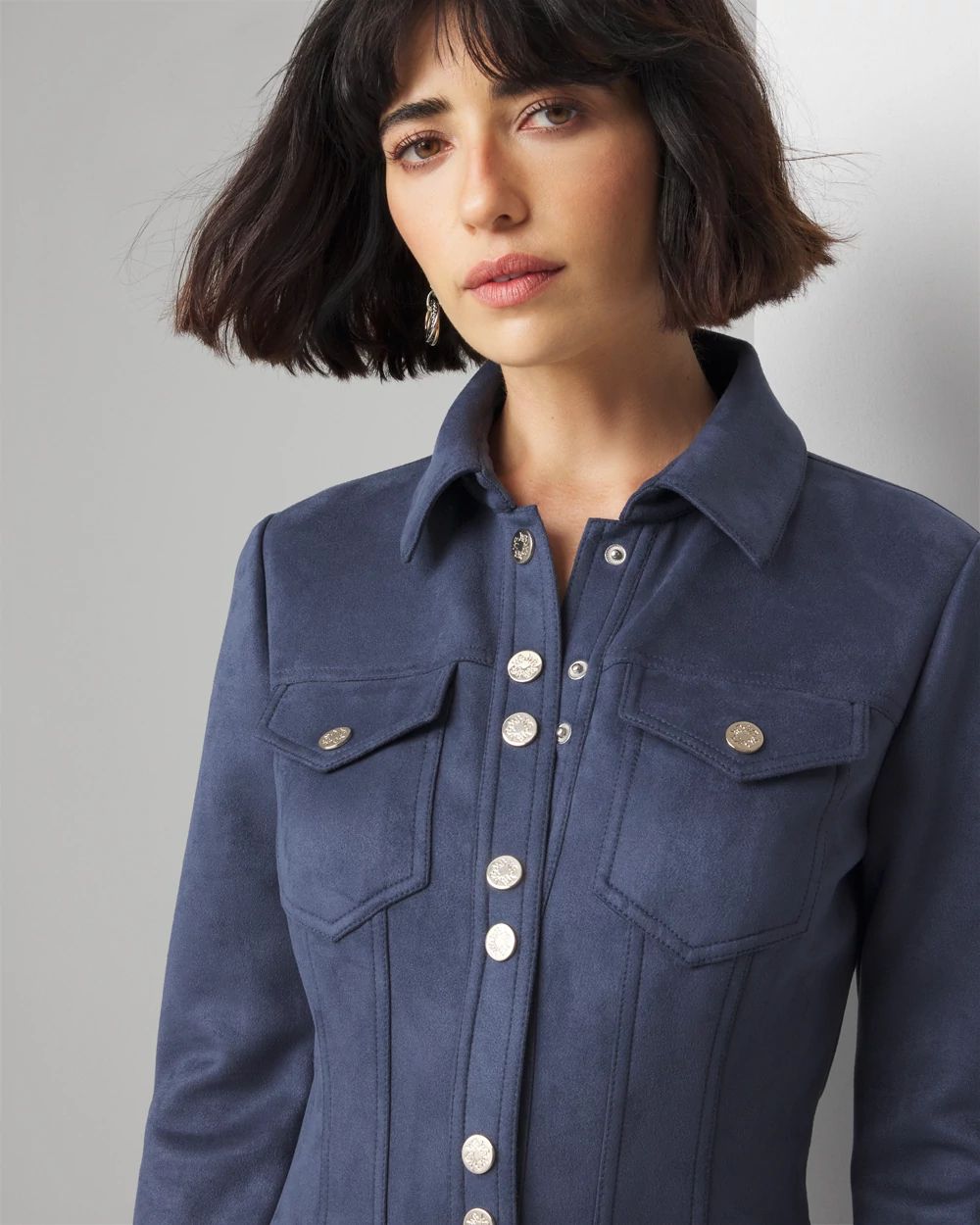 Petite Long Sleeve Faux Suede Shacket Dress