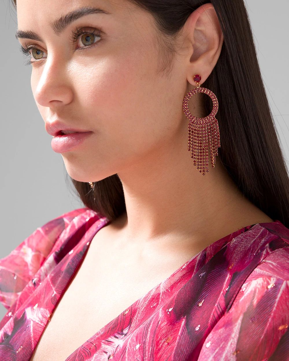 Red & Gold Fringe Hoop Earrings