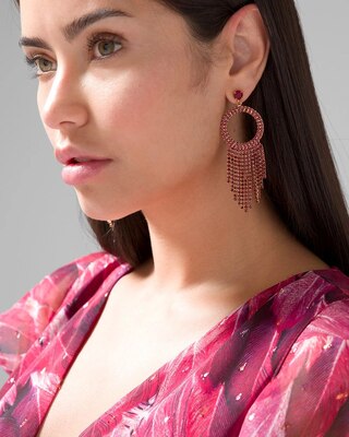 Red & Gold Fringe Hoop Earrings