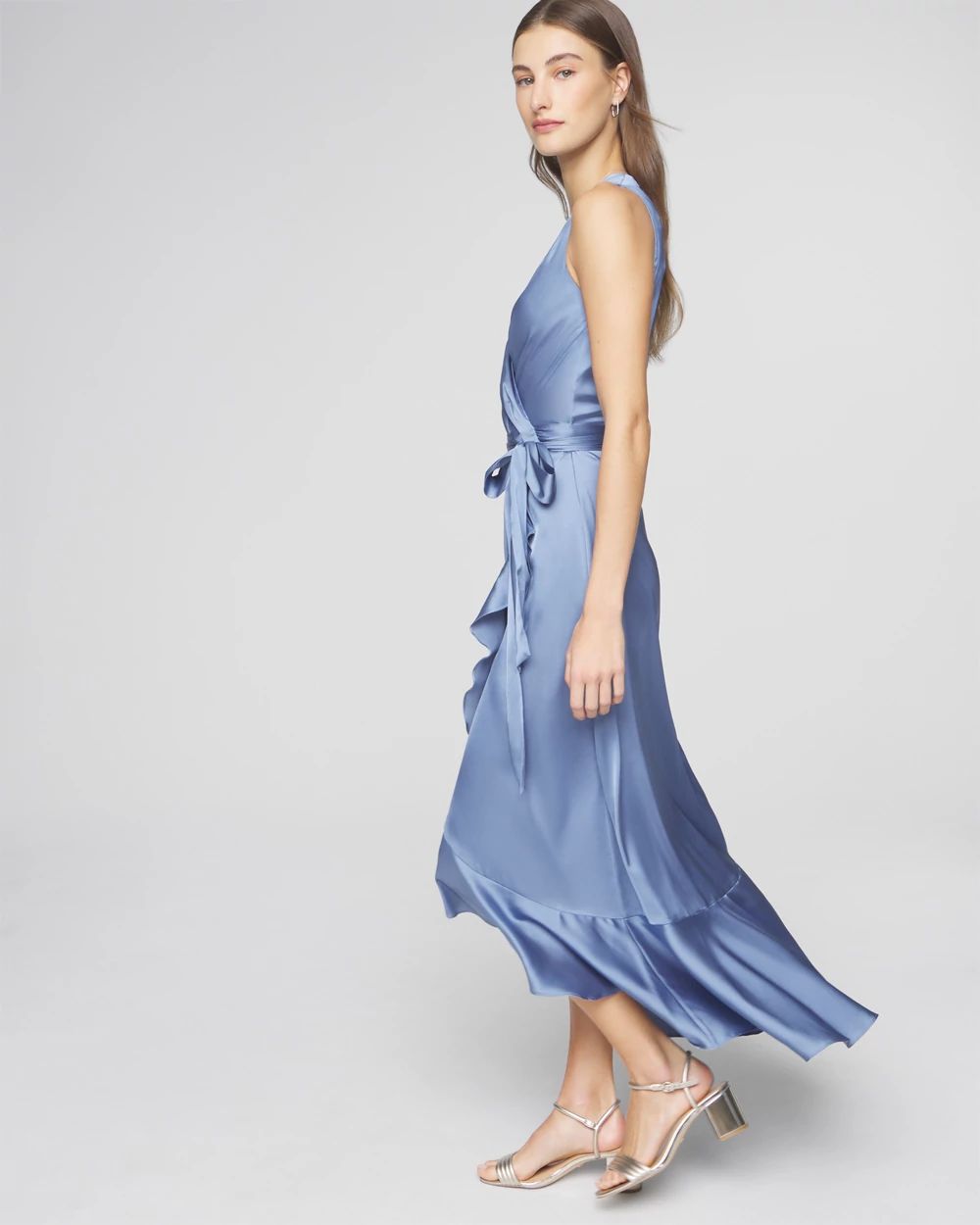Sleeveless Satin Wrap Dress