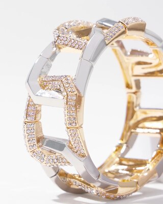 Mixed Metal Pavé Link Stretch Bracelet click to view larger image.