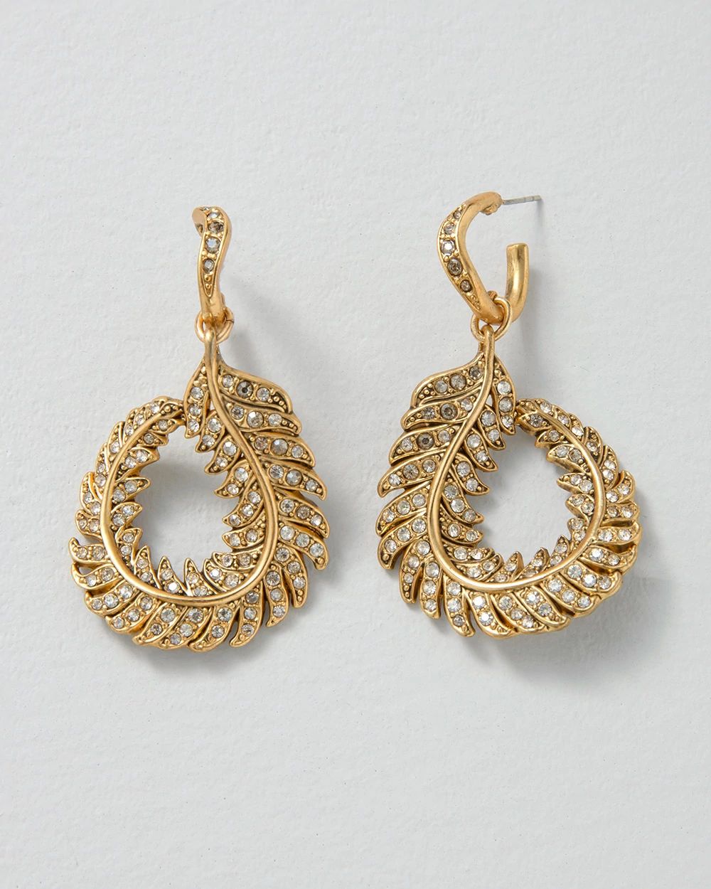 Feather & Crystal Drop Earrings