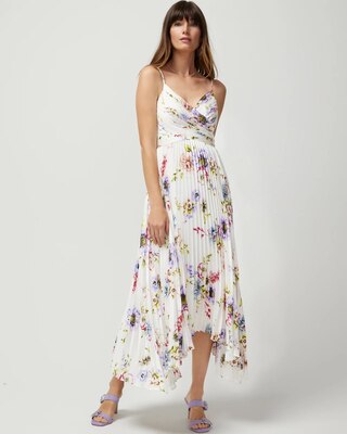 Petite Satin Pleated Midi Dress