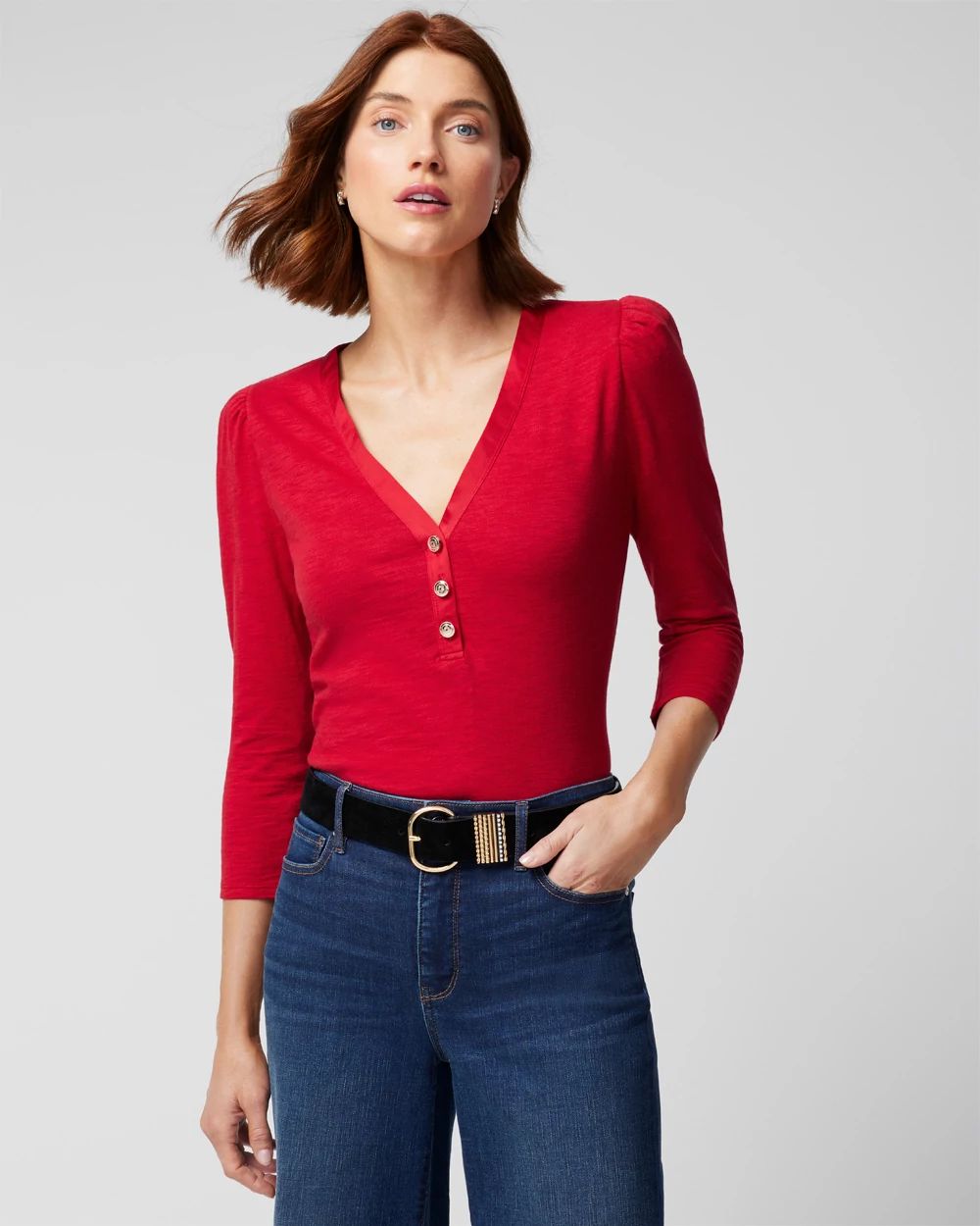 3/4 Sleeve Henley Tee