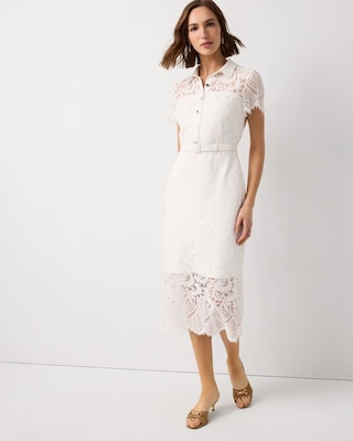 Button-Front Lace Midi Dress