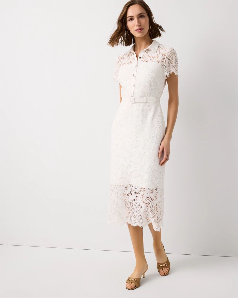 Button-Front Lace Midi Dress