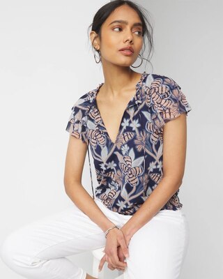 Ruffle Sleeve Mesh Top