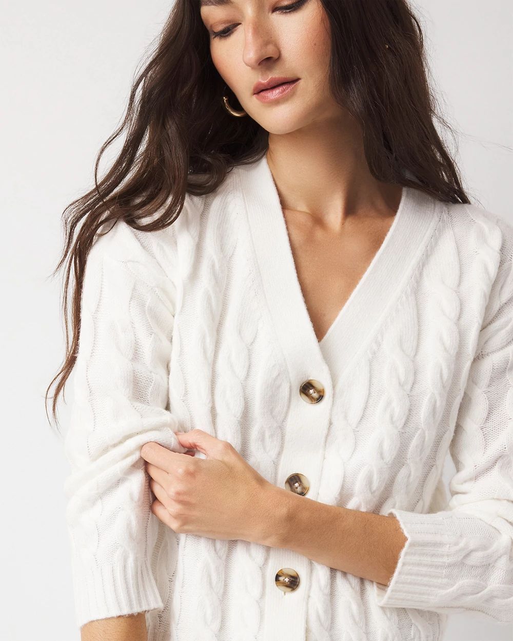 Cable-Knit Button-Front Cardigan