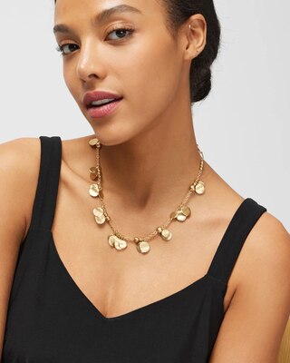 Goldtone Wavy Disc Single Strand Necklace