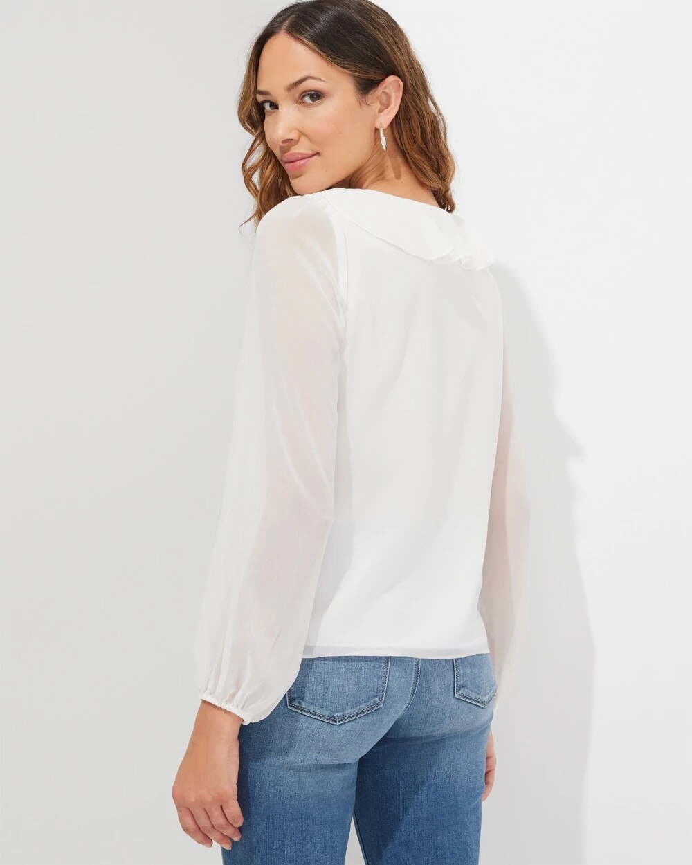white ruffle blouse long sleeve