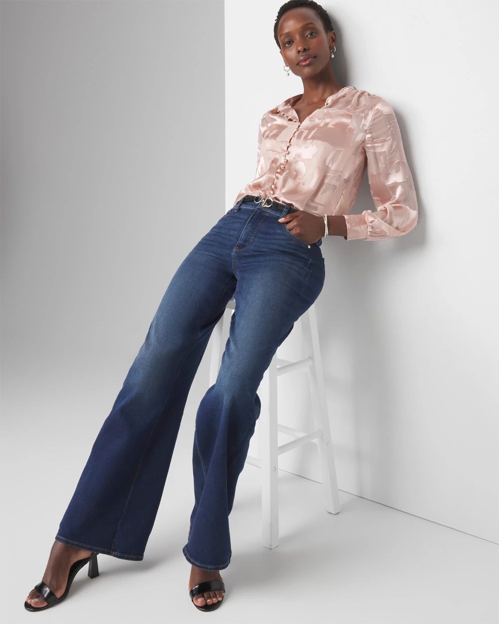 Long Sleeve Silk Burnout Blouse click to view larger image.