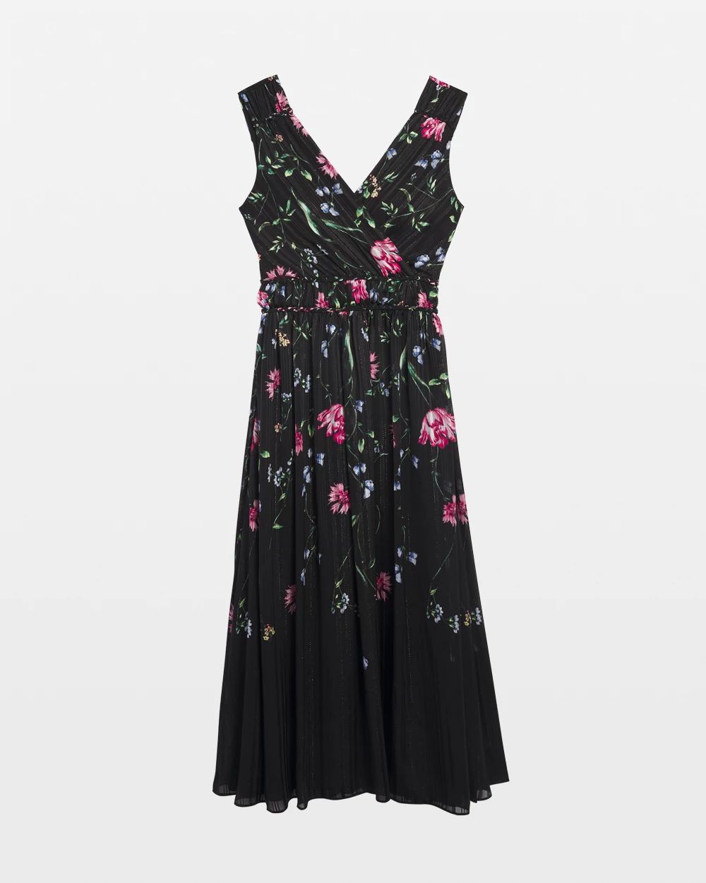 Sleeveless V-Neck Braided Waist Midi Dress