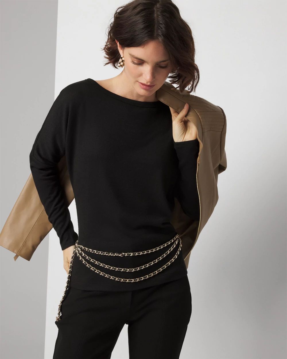 Long Sleeve Knit Top with Cutout Back