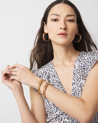 2-Pack Cognac Textured Leather Bangles click to view larger image.
