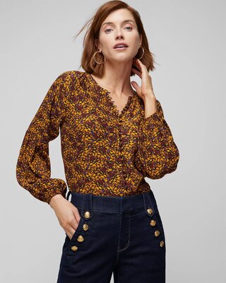 Long Sleeve High-Low Printed Blouse