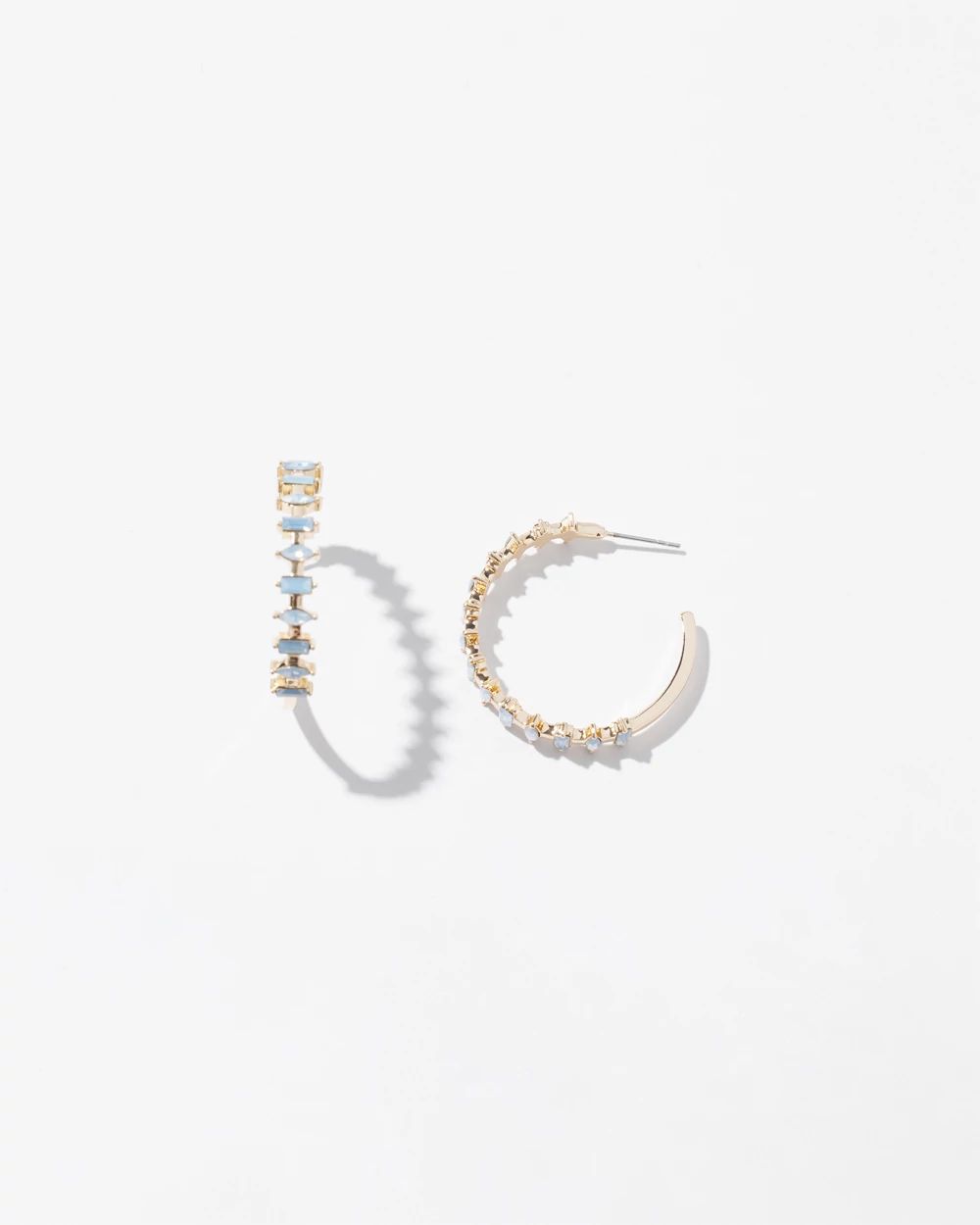 Gold + Blue Baguette Hoop Earrings