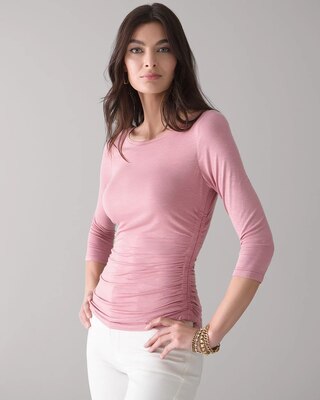 ¾ Sleeve Shirred-Side Knit Tee