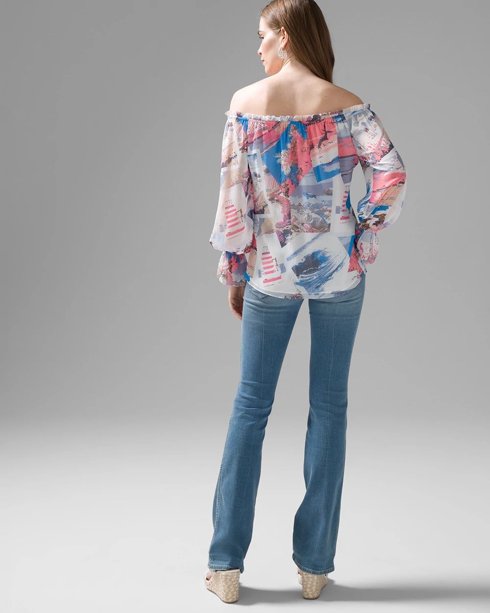 Ruffle Neck Off-the-Shoulder Blouse