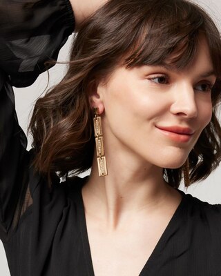 Goldtone Crystal & Wire Linear Earrings